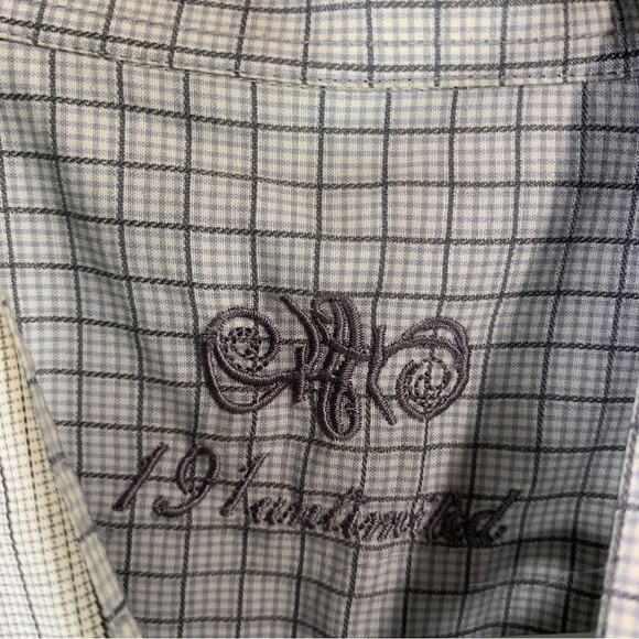 Men’s button-down shirt plaid short sleeve grid pattern white gray large stripes - Picture 3 of 8